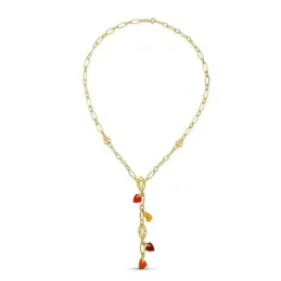Gargantilla oro 18k mujer eslabones combinados piedras colores colgan