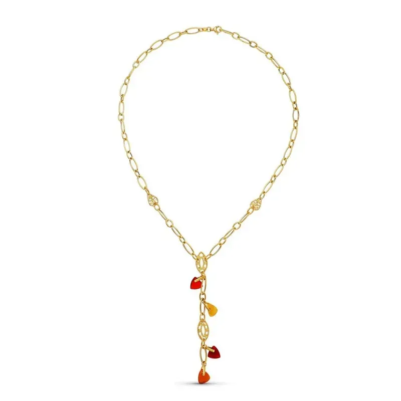 Gargantilla oro 18k mujer eslabones combinados piedras colores colgan