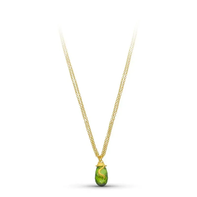 Gargantilla oro 18k mujer doble cadena colgante piedra verde forma go