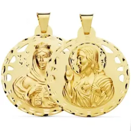 Virgen del Carmen Corazón de Jesús escapulario 18k unisex 42 mm. deta