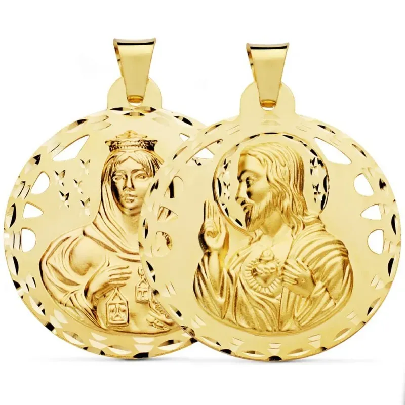 Virgen del Carmen Corazón de Jesús escapulario 18k unisex 42 mm. deta
