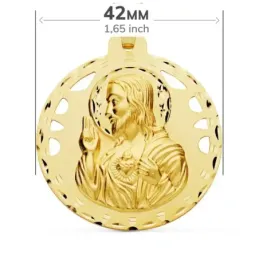 Virgen del Carmen Corazón de Jesús escapulario 18k unisex 42 mm. deta