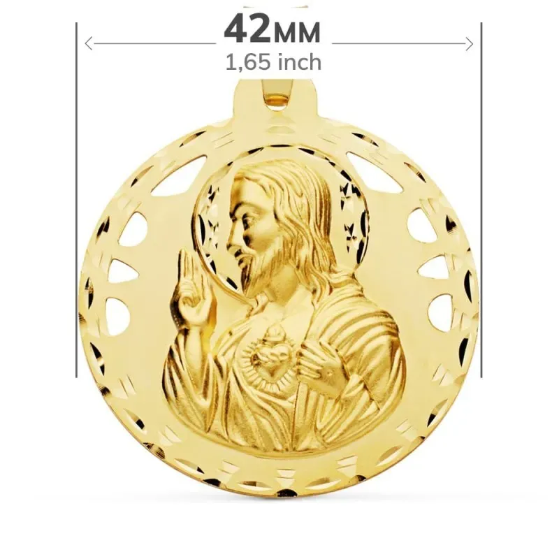 Virgen del Carmen Corazón de Jesús escapulario 18k unisex 42 mm. deta
