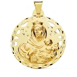 Virgen del Carmen Corazón de Jesús escapulario 18k unisex 42 mm. deta