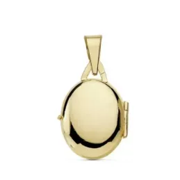Colgante oro 18k mujer 21 mm. portafotos oval guardapelo tallado