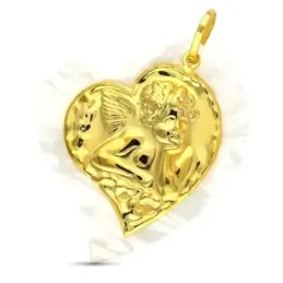 Colgante oro 18k mujer 40 mm. corazón nácar centro detalle Ángel Niño