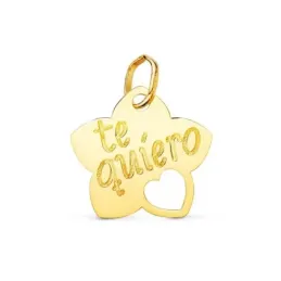 Colgante oro 18k mujer 15 mm. flor mensaje centro TE QUIERO detalle c