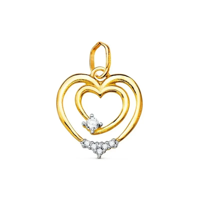 Colgante oro bicolor 18k mujer 15 mm. calado liso detalle circonitas