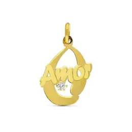 Colgante oro 18k mujer 17 mm. forma calada mensaje centro AMOR circon