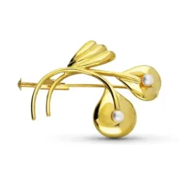Broche alfiler oro 18k mujer 35 mm. forma rama lisa dos perlas