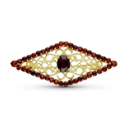 Broche alfiler oro 18k mujer 50 mm. rombo calado labrado granates bor