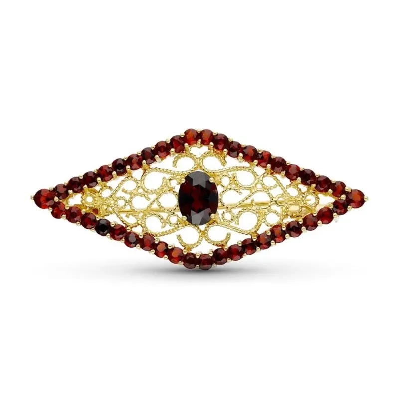 Broche alfiler oro 18k mujer 50 mm. rombo calado labrado granates bor