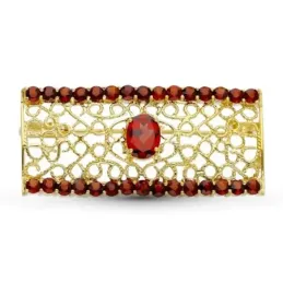 Broche alfiler oro 18k mujer 43 mm. rectángulo calado labrado granate