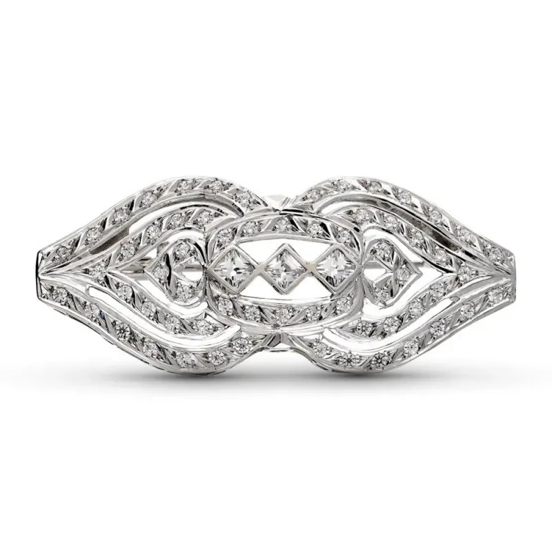 Broche oro blanco 18k mujer circonitas formas combinadas