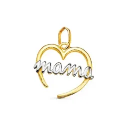 Colgante oro bicolor 18k mujer 15 mm. corazón calado abierto mensaje
