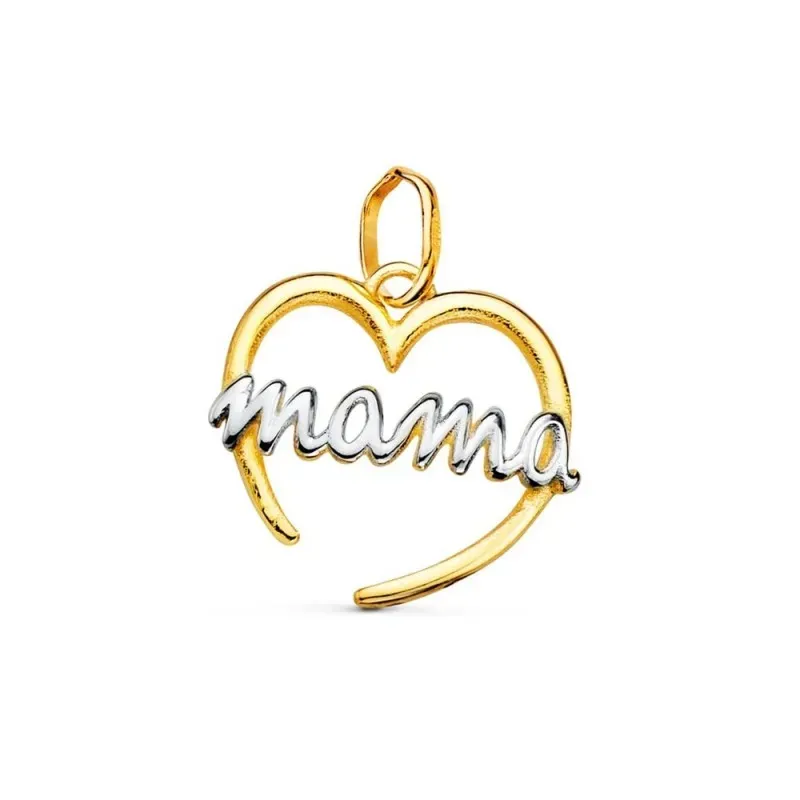 Colgante oro bicolor 18k mujer 15 mm. corazón calado abierto mensaje