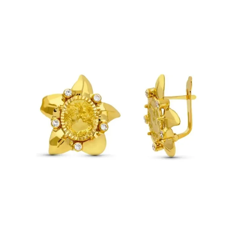 Pendientes oro 18k mujer 18 mm. forma estrella centro detalle madre c