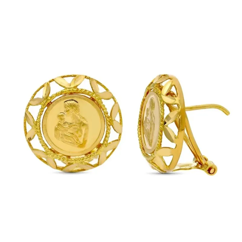 Pendientes oro 18k mujer 16 mm. redondos madre centro borde calado ci