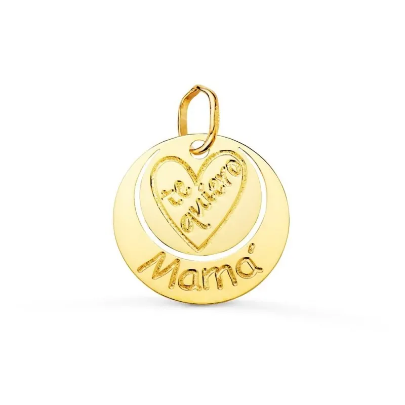 Colgante oro 18k mujer 14 mm. redondo mensaje TE QUIERO MAMÁ
