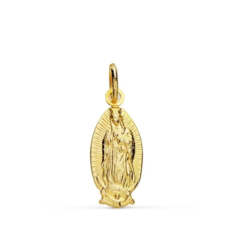 Virgen de Guadalupe México Colgante Oro 18k unisex 16 mm. silueta mat