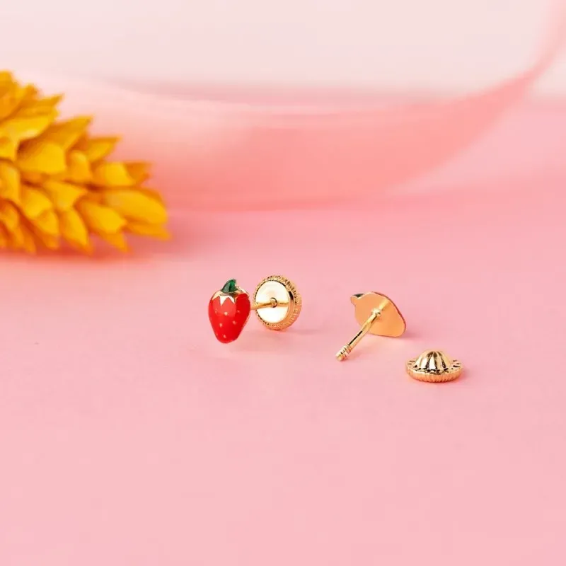 Pendientes Oro 18k niña 5.5 mm. forma fresa esmaltados color