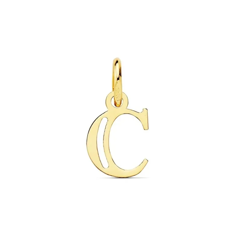 Colgante oro 18k letra C mayúscula 11mm. doble tira calada lisa