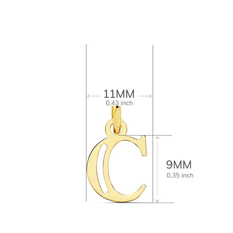 Colgante oro 18k letra C mayúscula 11mm. doble tira calada lisa