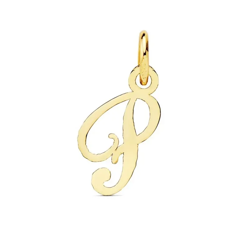 Colgante oro 18k letra inglesa P mayúscula 15mm. lisa calada