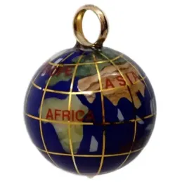 Colgante oro 18k bola del mundo 20mm. Lapislázuli nombres continentes