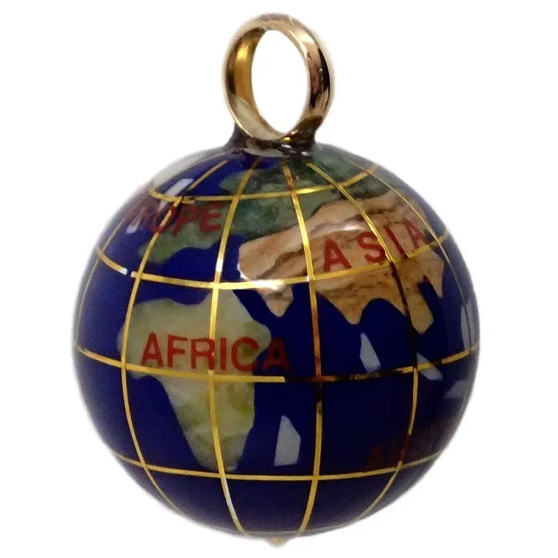 Colgante oro 18k bola del mundo 20mm. Lapislázuli nombres continentes