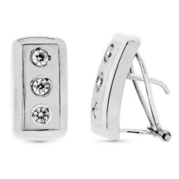 Pendientes oro blanco 18k rectangulares 17mm. lisos circonitas cerco