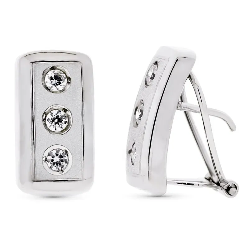 Pendientes oro blanco 18k rectangulares 17mm. lisos circonitas cerco
