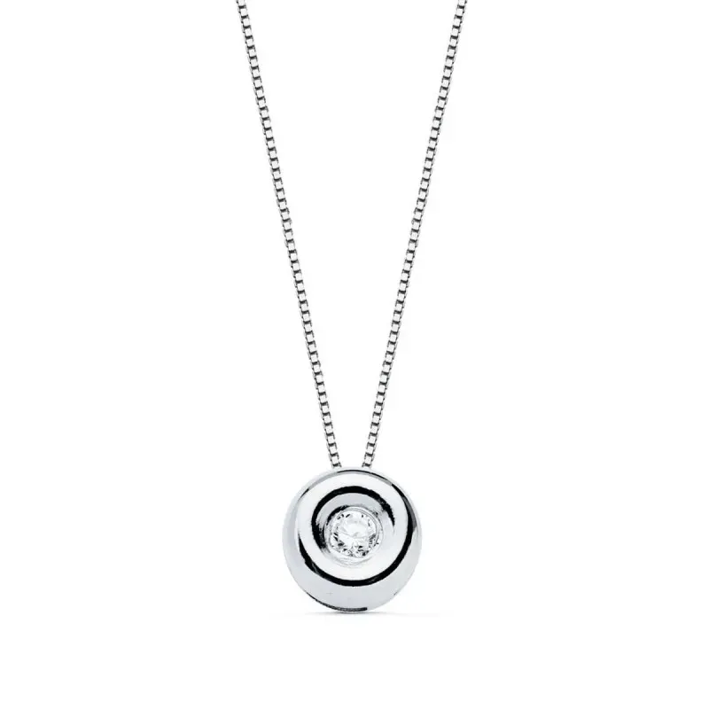 Gargantilla oro blanco 18k mujer 42 cm. diamante 0.02ct. chatón 5 mm.