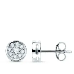 Pendientes oro blanco 18k mujer chatón 7 mm. combinado 18 diamantes 0