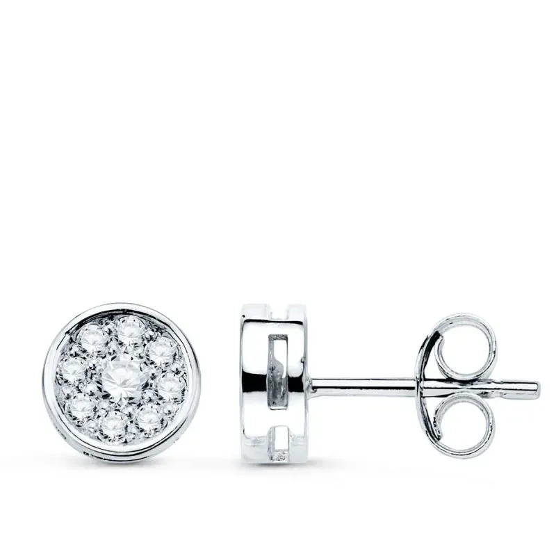Pendientes oro blanco 18k mujer chatón 7 mm. combinado 18 diamantes 0