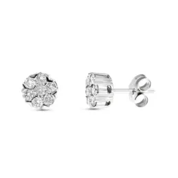 Pendientes oro blanco 18k mujer 7 mm. combinados 14 diamantes 0.043ct