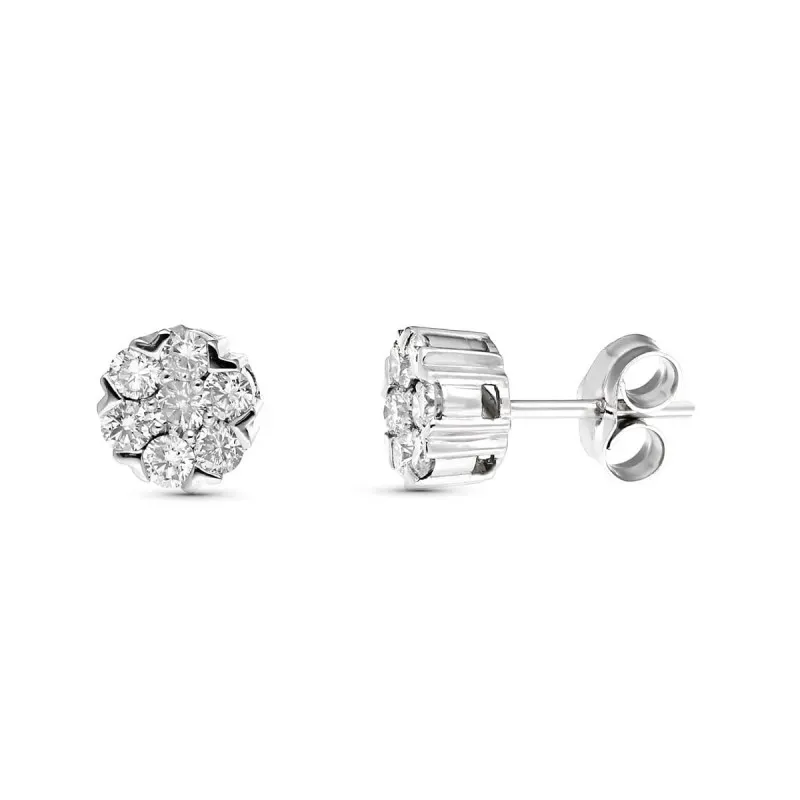 Pendientes oro blanco 18k mujer 7 mm. combinados 14 diamantes 0.043ct