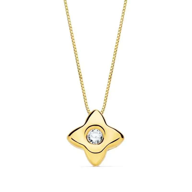 Gargantilla oro 18k mujer 42 cm. estrella 6 mm. combinada diamante 0.