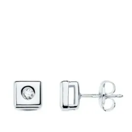 Pendientes oro blanco 18k mujer cuadrados dos diamantes 0.05ct. presi
