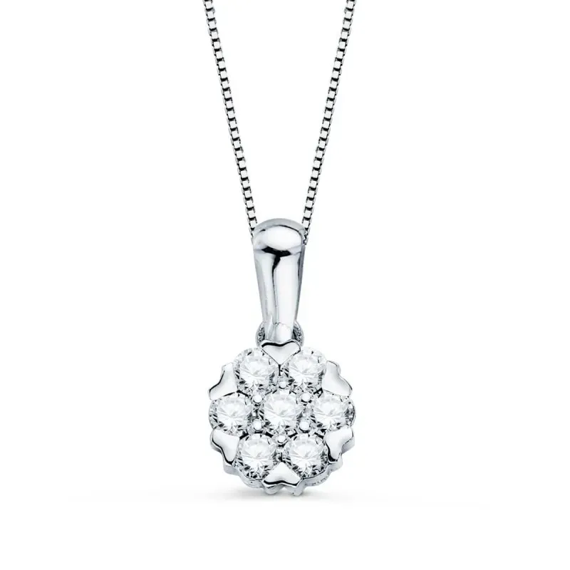 Gargantilla oro blanco 18k mujer 42 cm. colgante 7 diamantes 0.043ct.