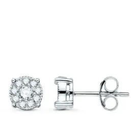 Pendientes oro blanco 18k mujer chatón 7 mm. combinado 20 diamantes 0