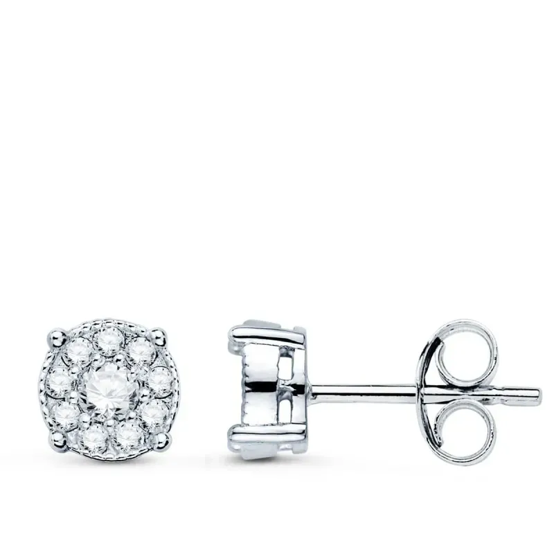 Pendientes oro blanco 18k mujer chatón 7 mm. combinado 20 diamantes 0