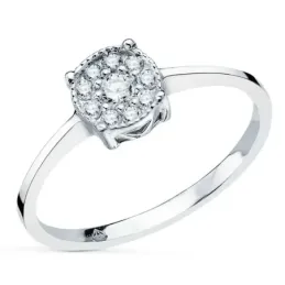Sortija oro blanco 18k mujer 11 diamantes 0.182ct. centro chatón 7x7