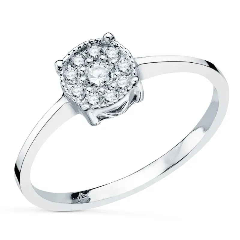 Sortija oro blanco 18k mujer 11 diamantes 0.182ct. centro chatón 7x7