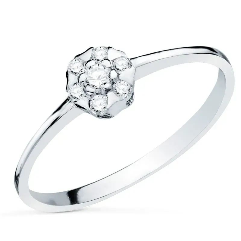 Sortija oro blanco 18k mujer 7 diamantes brillantes centro 0.127ct. c