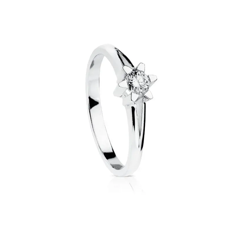 Solitario oro blanco 18k mujer diamante brillante centro 0.20ct. deta