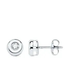 Pendientes oro blanco 18k mujer chatón combinado dos diamantes 0.10ct