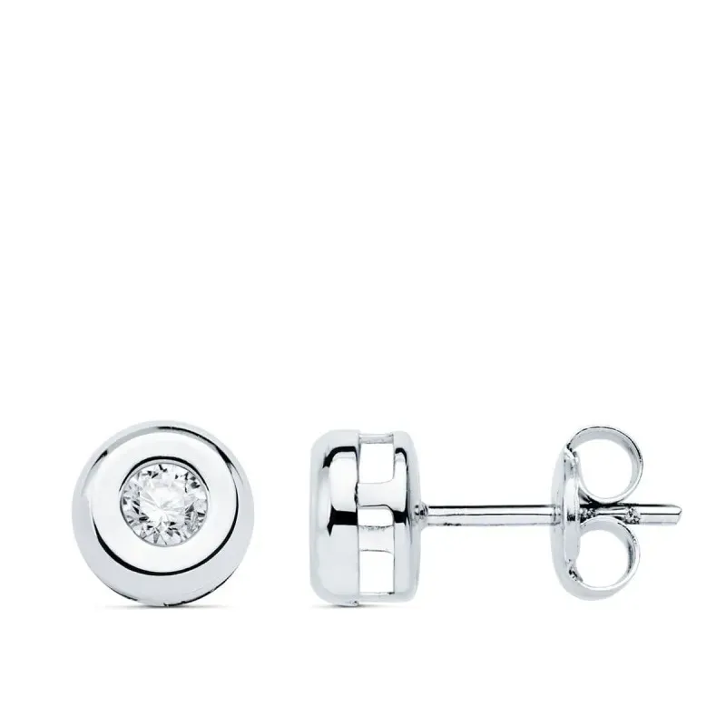 Pendientes oro blanco 18k mujer chatón combinado dos diamantes 0.10ct