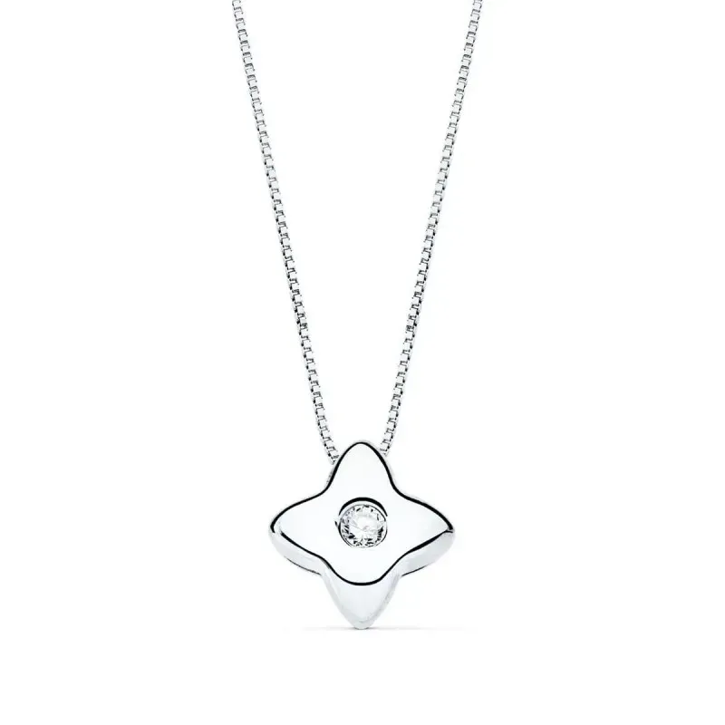 Gargantilla oro blanco 18k mujer 42 cm. estrella 5 mm. diamante centr