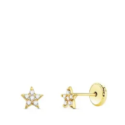 Pendientes oro 18k niña estrella combinada 12 diamantes 0.005ct. torn